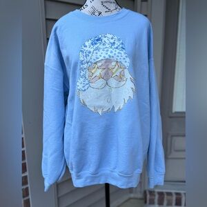 Gildan Heavy Blend Light Blue Sweatshirt w Santa